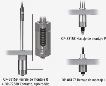 OP-88159 Herraje de montaje R + OP-77680 Contacto, tipo rodillo, OP-88158 Herraje de montaje P, OP-88157 Herraje de montaje I