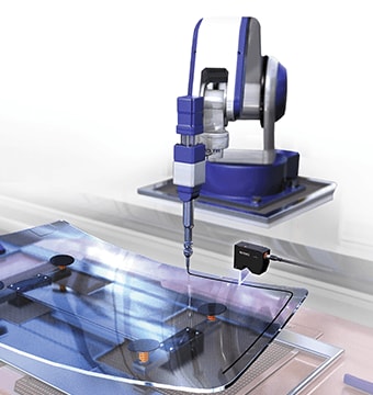 Recubrimiento automático de sellador (sellante, imprimación) durante el montaje de los cristales