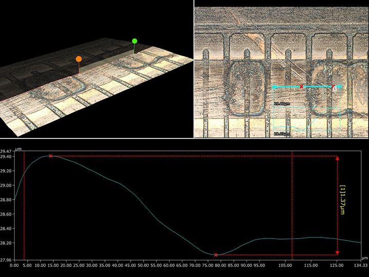 Medición de la forma 3D y de perfiles de un cabezal de impresión térmica